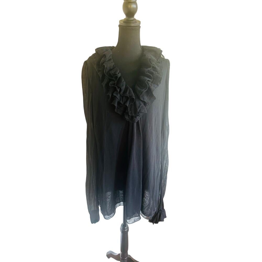 Vintage Ralph Lauren Sheer Ruffle Tunic Blouse Dress Sz XL Poet Sleeve Romantic